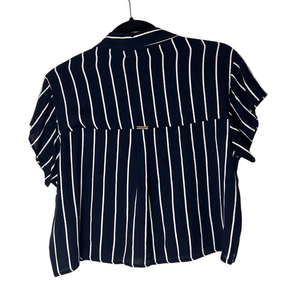 Billabong Tropical Crush Navy Blue Striped Button-Up Crop Top- Size Small - Picture 8 of 14